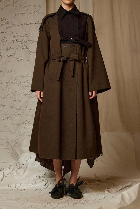 A TENTATIVE ATELIER deconstructing layered stitching hole eye trench coat A2223367
